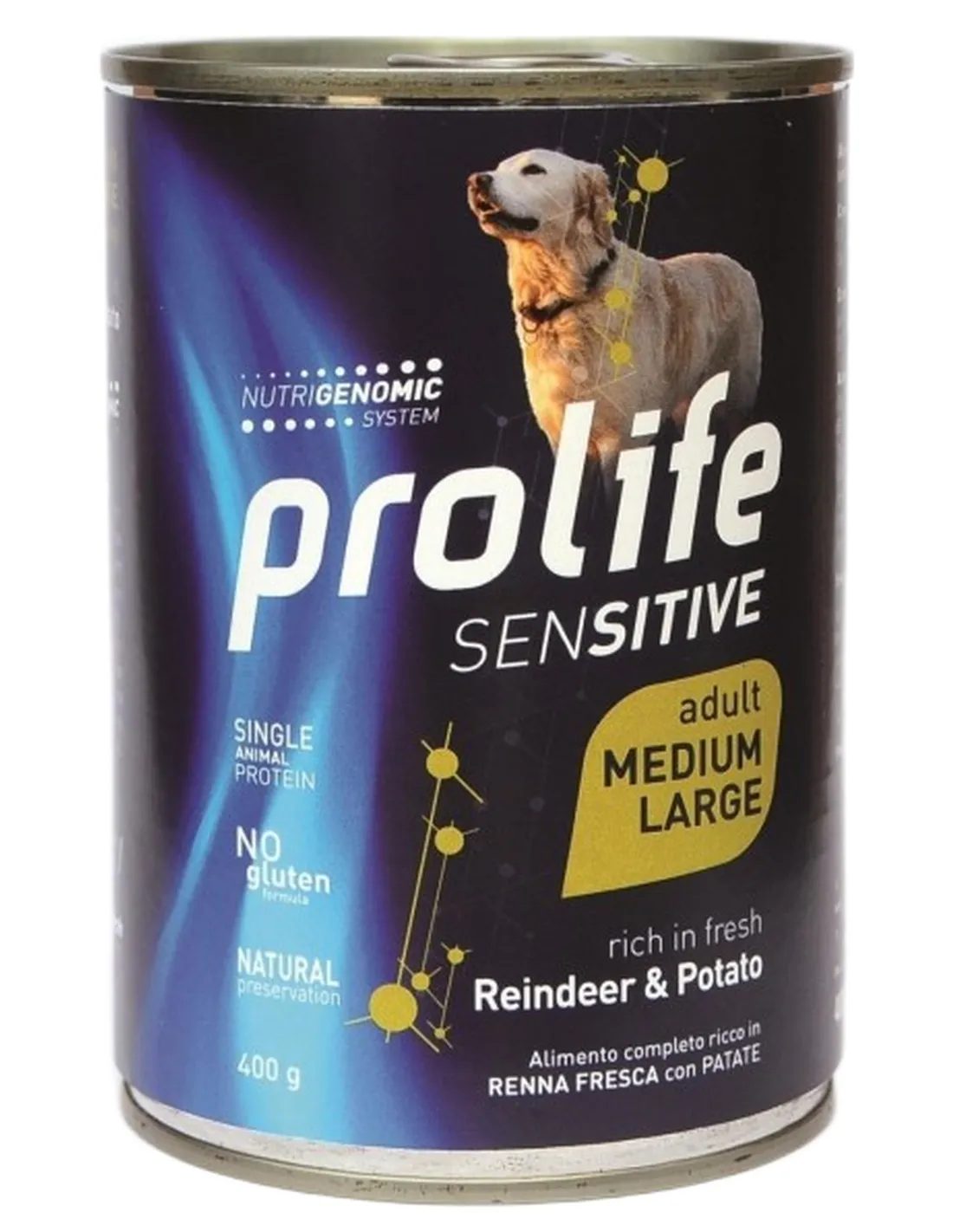 Prolife cane sensitive adult renna e patate medium large 400 gr   Prolife cane sensitive adult renna e patate medium large 400 gr