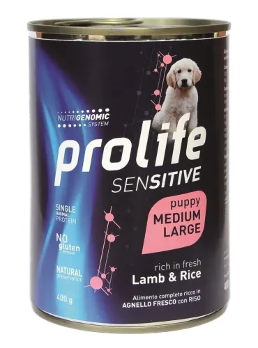 Prolife cane sensitive puppy agnello e riso medium large 400 gr  