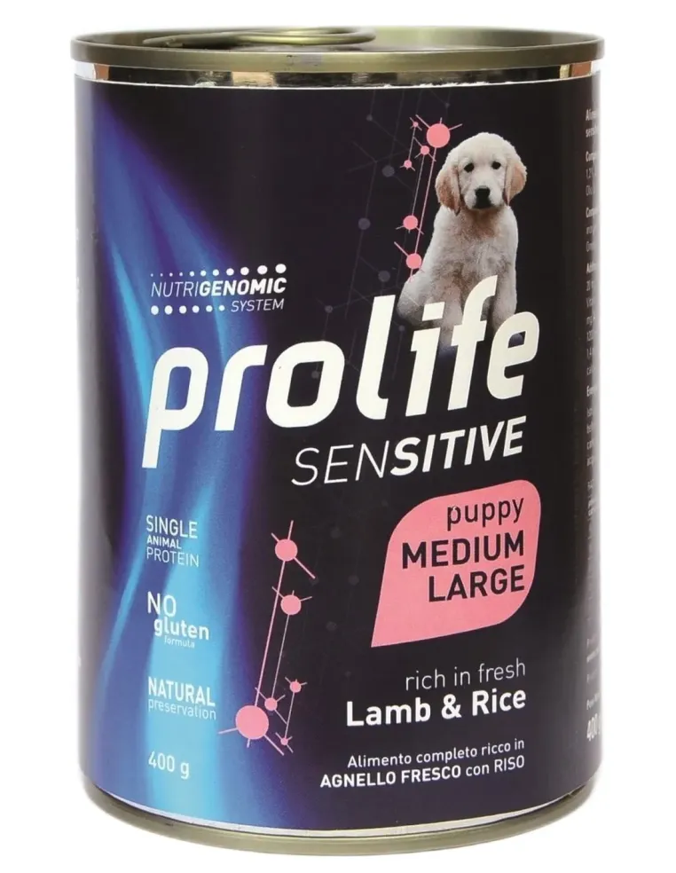 Prolife cane sensitive puppy agnello e riso medium large 400 gr  