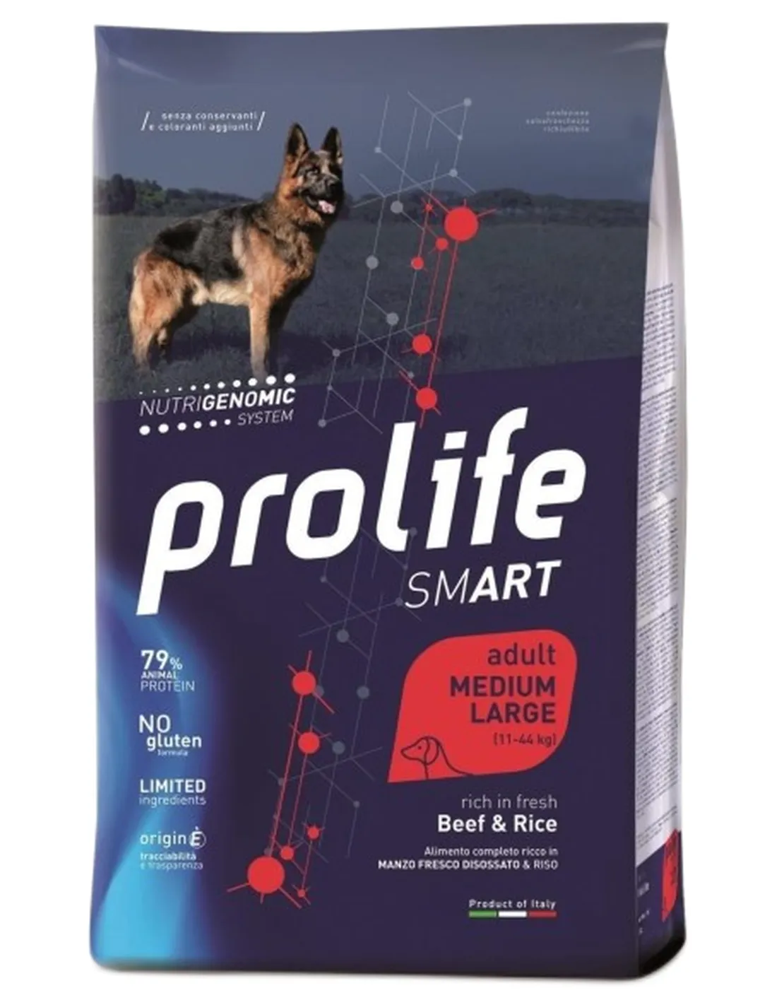 Prolife cane smart adult manzo e riso medium large 12 kg  