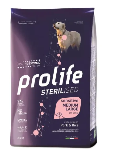 Prolife cane sterilised sensitive adult maiale e riso medium large 12 kg