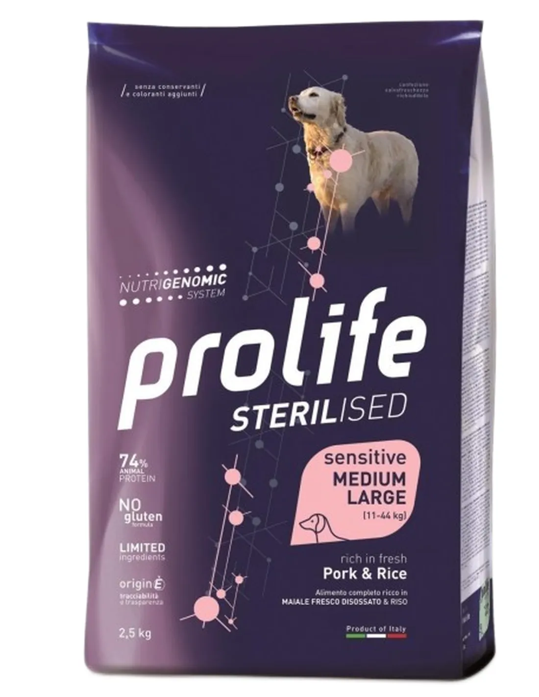Prolife cane sterilised sensitive adult maiale e riso medium large 2,5 kg  