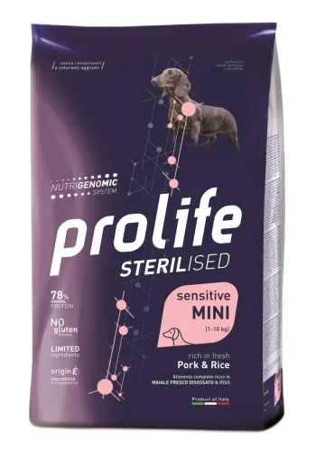 Prolife cane sterilised sensitive adult maiale e riso mini 2 kg