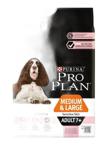 Purina proplan adult 7+ medium large sensitive skin optiderma 3 kg  