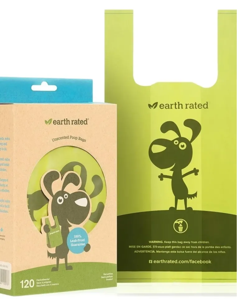 Earth rated sacchetti biodegradabili con manici inodore 120 pz senza rotolo  