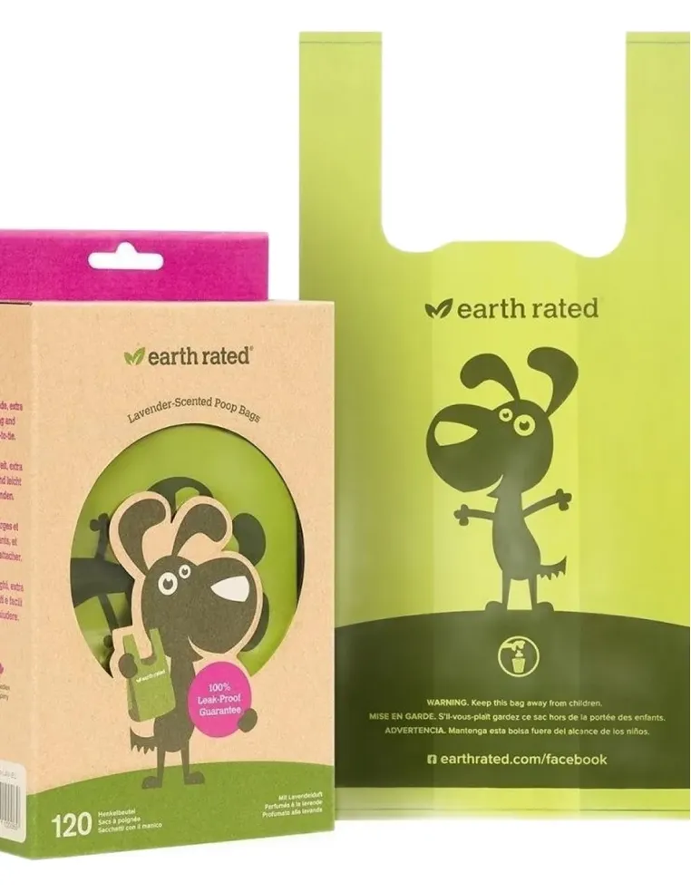Earth rated sacchetti biodegradabili con manici fragranza lavanda 120 pz senza rotolo  