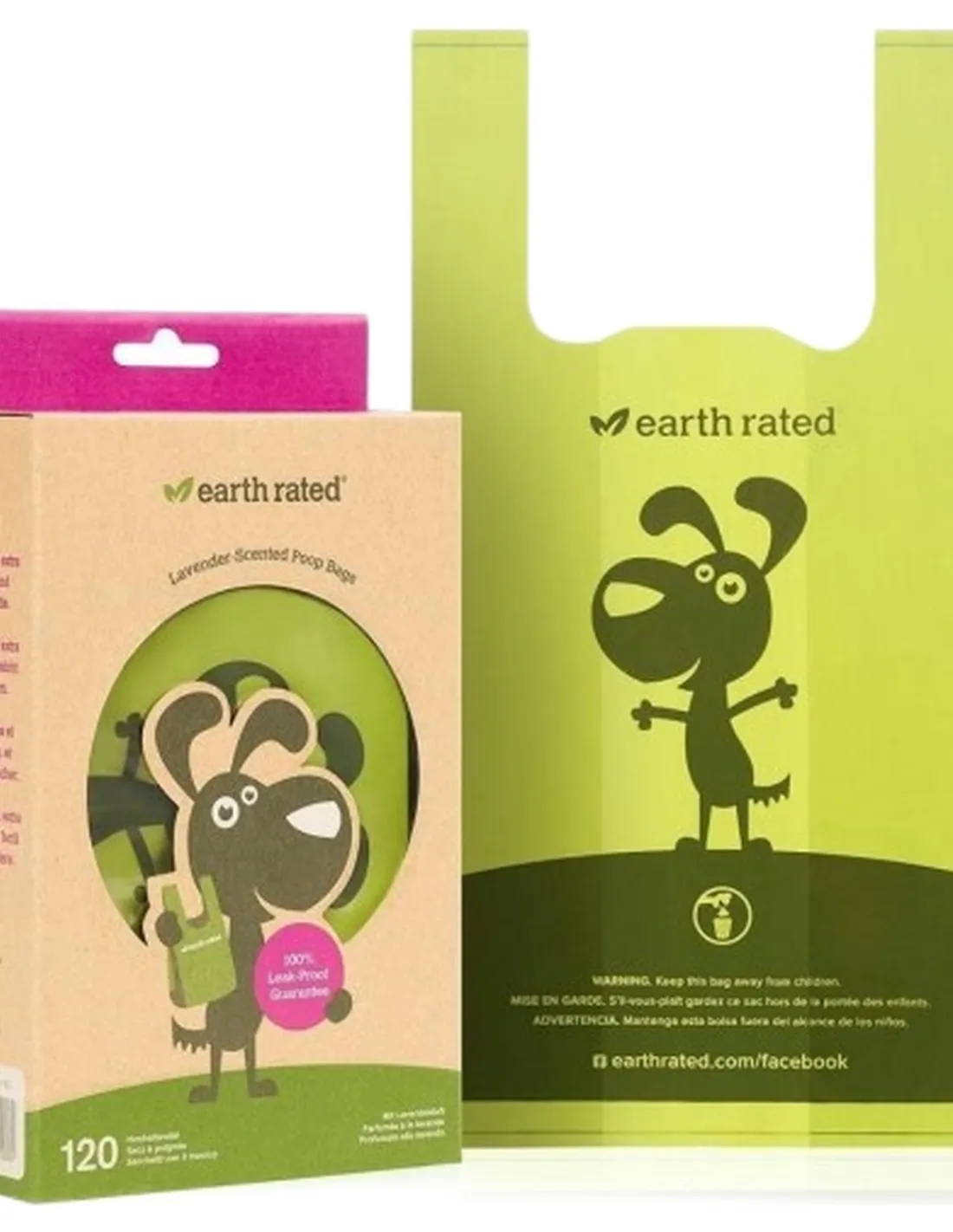 Earth rated sacchetti biodegradabili con manici fragranza lavanda 120 pz senza rotolo  