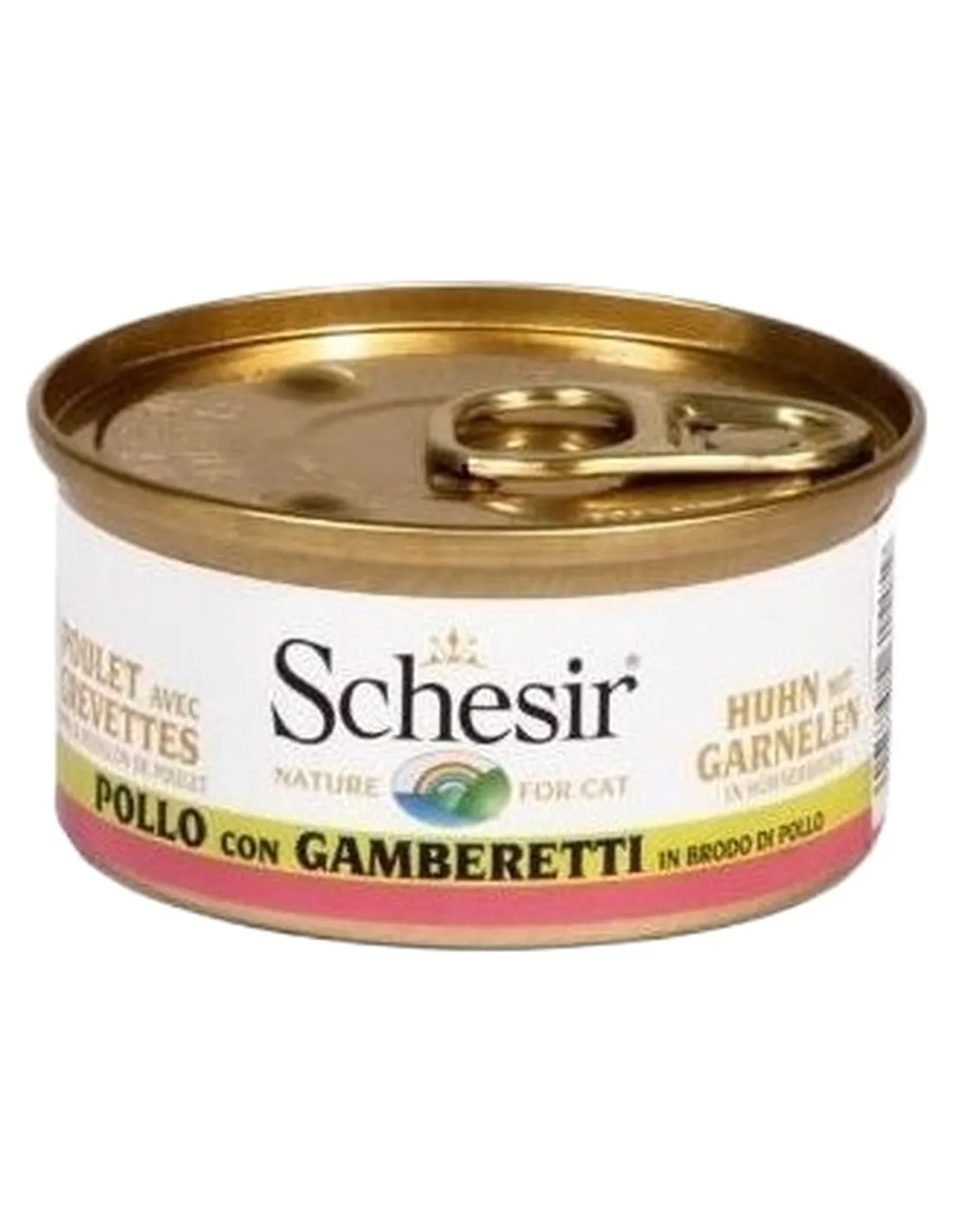 Schesir gatto pollo con gamberetti in brodo di pesce 70 gr   Schesir gatto pollo con gamberetti in brodo di pesce 70 gr