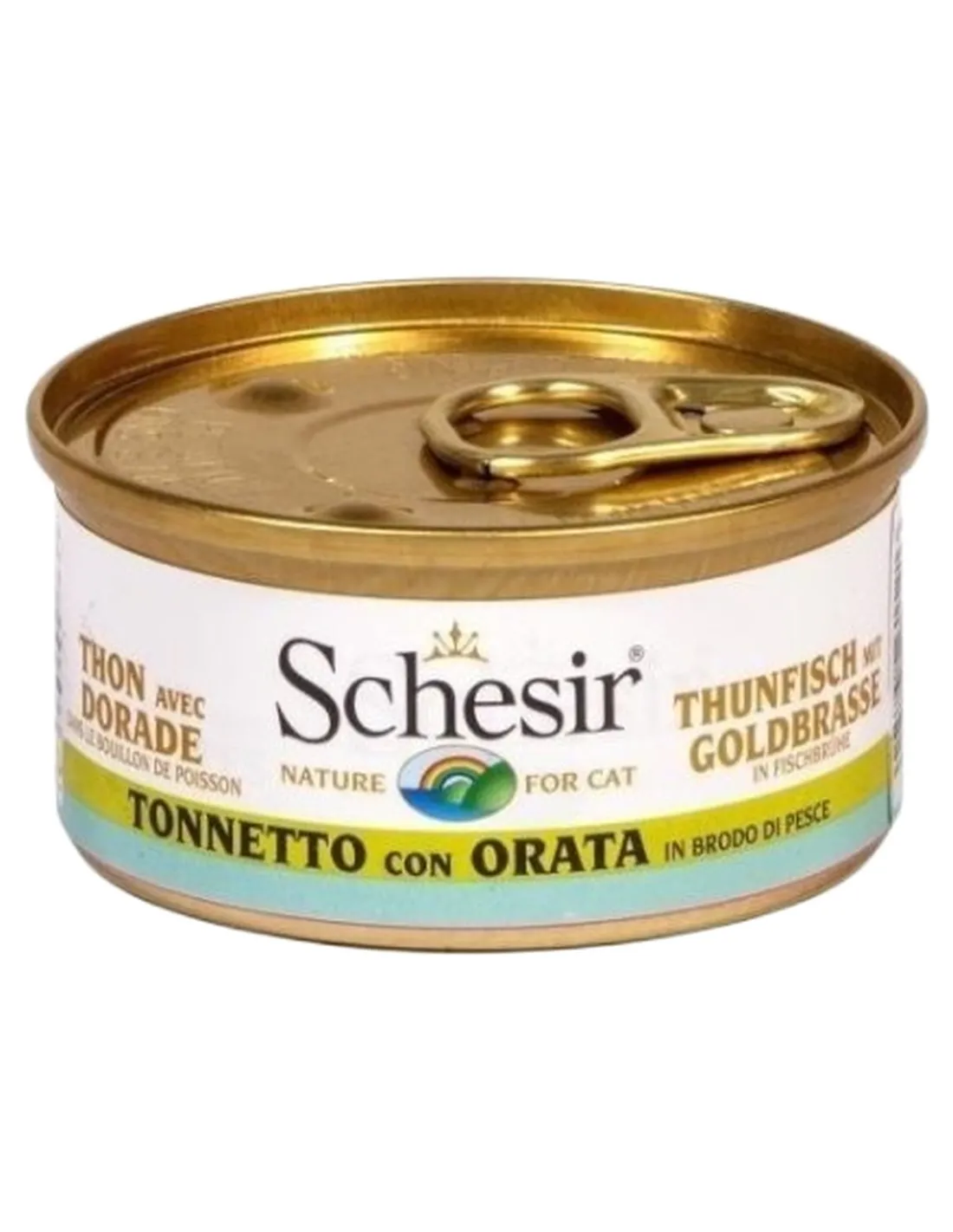 Schesir gatto tonnetto con orata in brodo di pesce 70 gr   Schesir gatto tonnetto con orata in brodo di pesce 70 gr