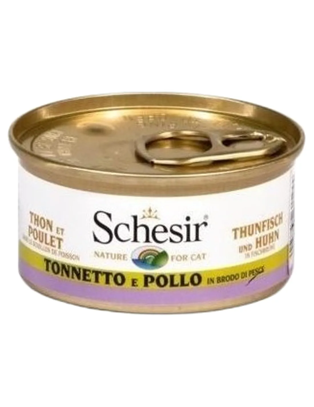 Schesir gatto tonnetto e pollo in brodo di pesce 70 gr   Schesir gatto tonnetto e pollo in brodo di pesce 70 gr