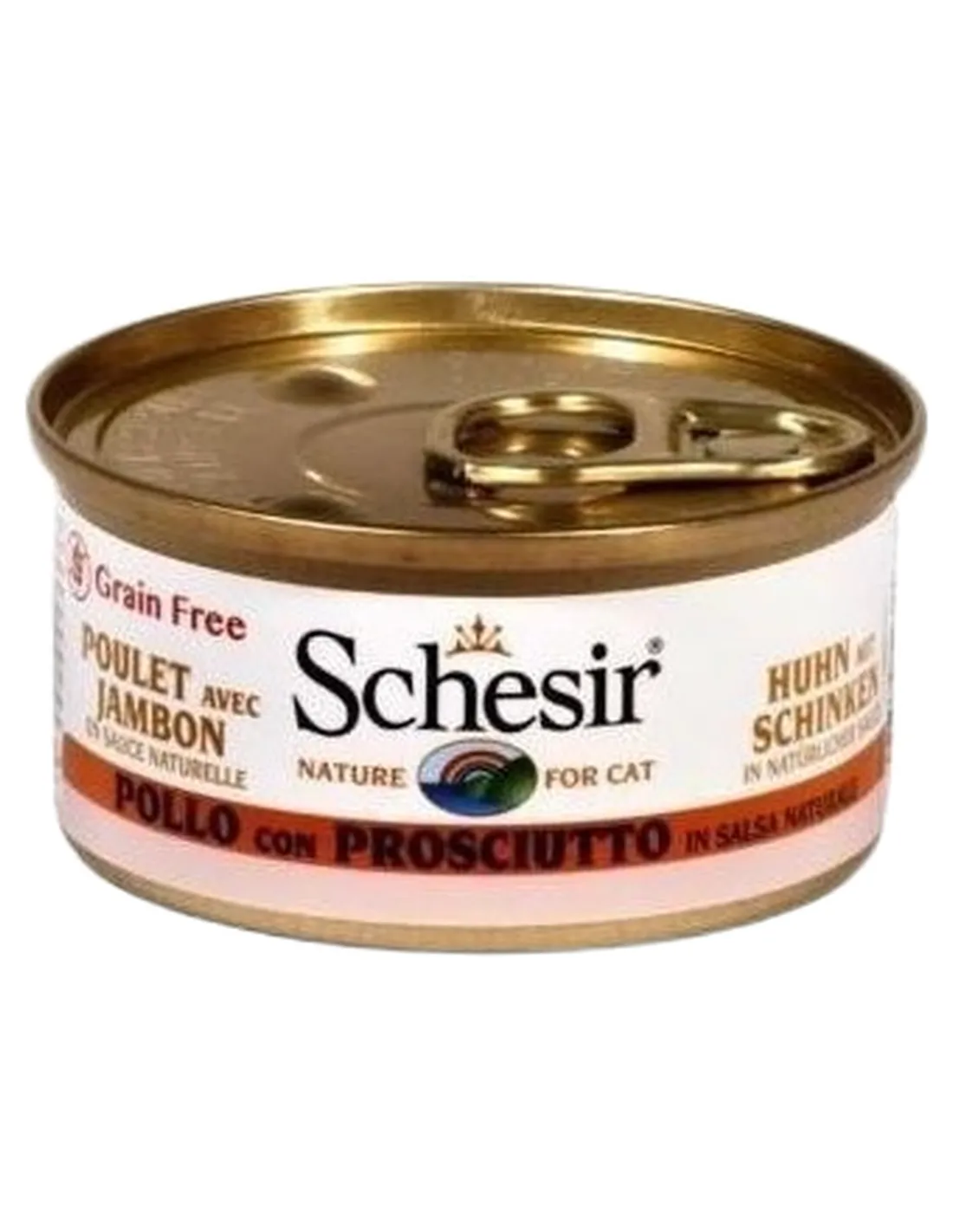 Schesir gatto pollo con prosciutto in salsa naturale 70 gr   Schesir gatto pollo con prosciutto in salsa naturale 70 gr