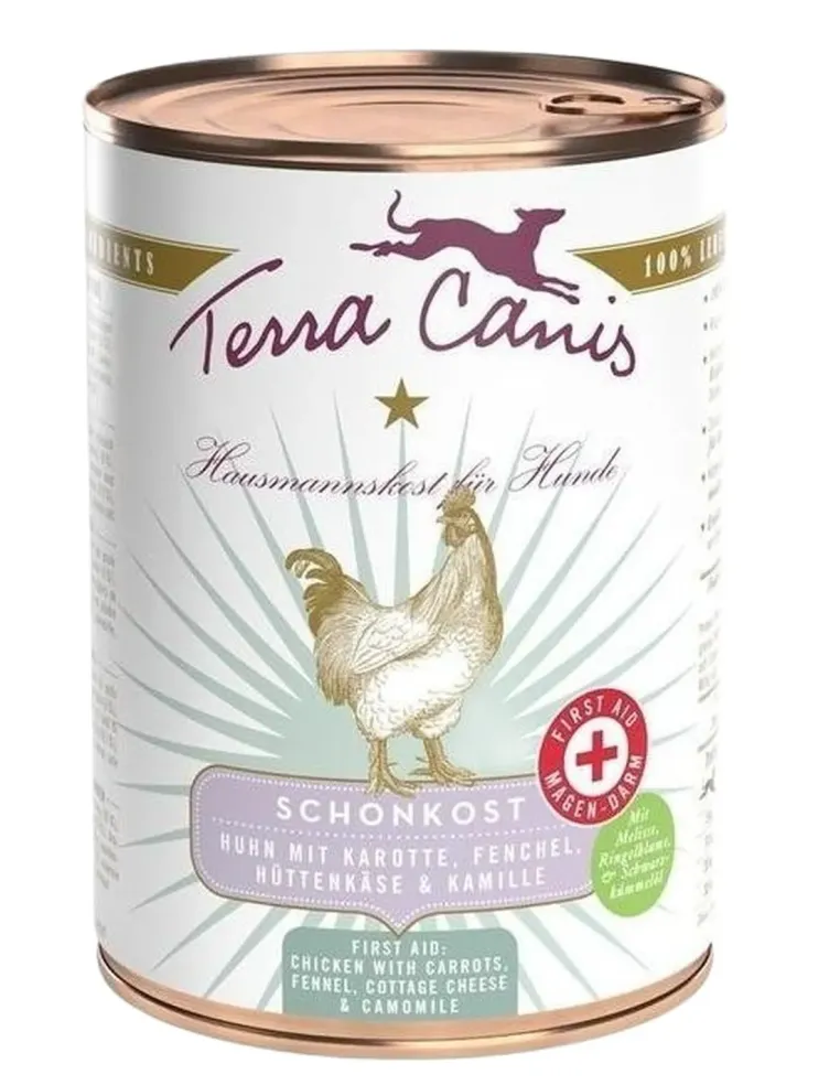 Terra canis gastrointestinal first aid pollo con carota, finocchio, formaggio in fiocchi e camomilla 400 gr  