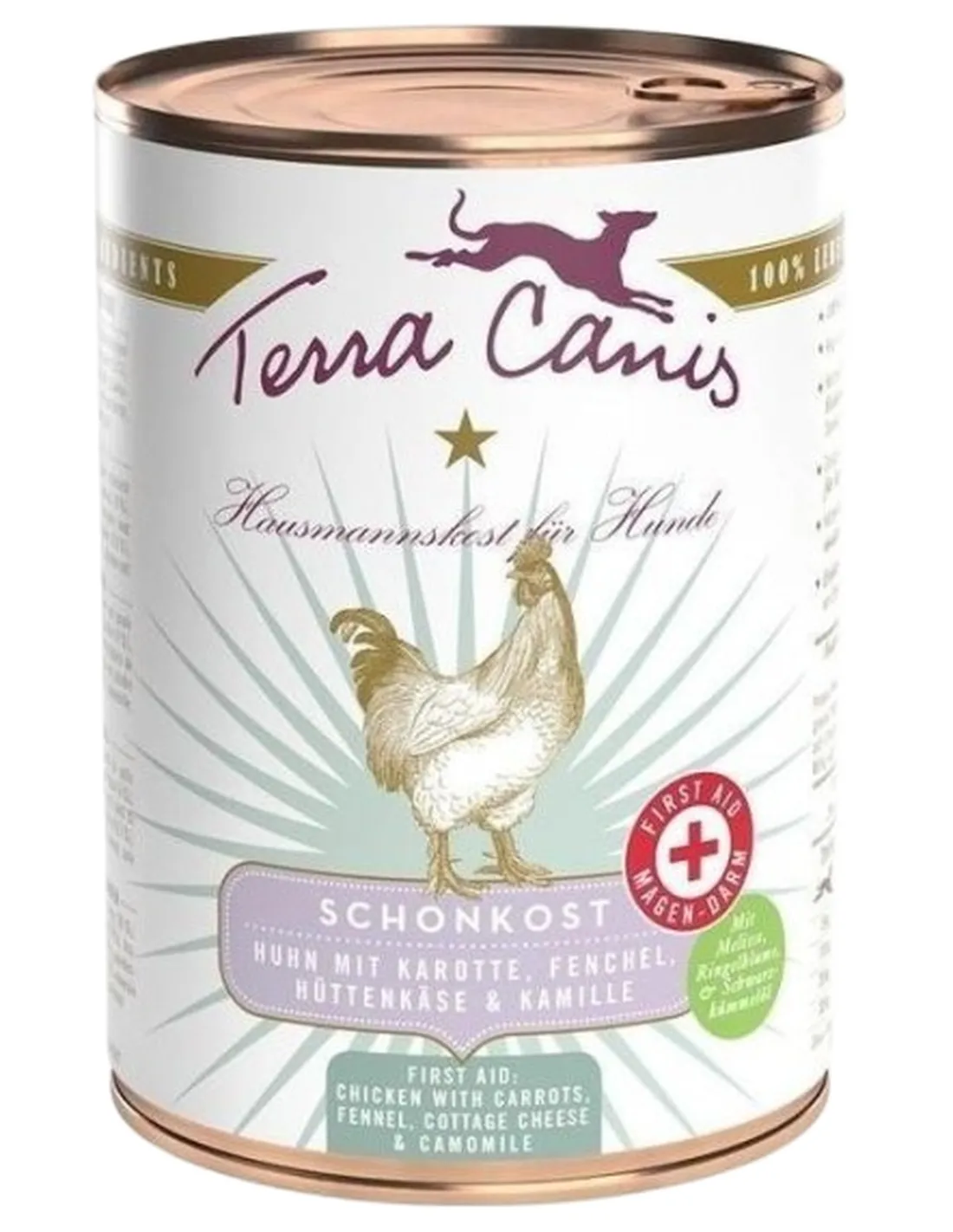 Terra canis gastrointestinal first aid pollo con carota, finocchio, formaggio in fiocchi e camomilla 400 gr  