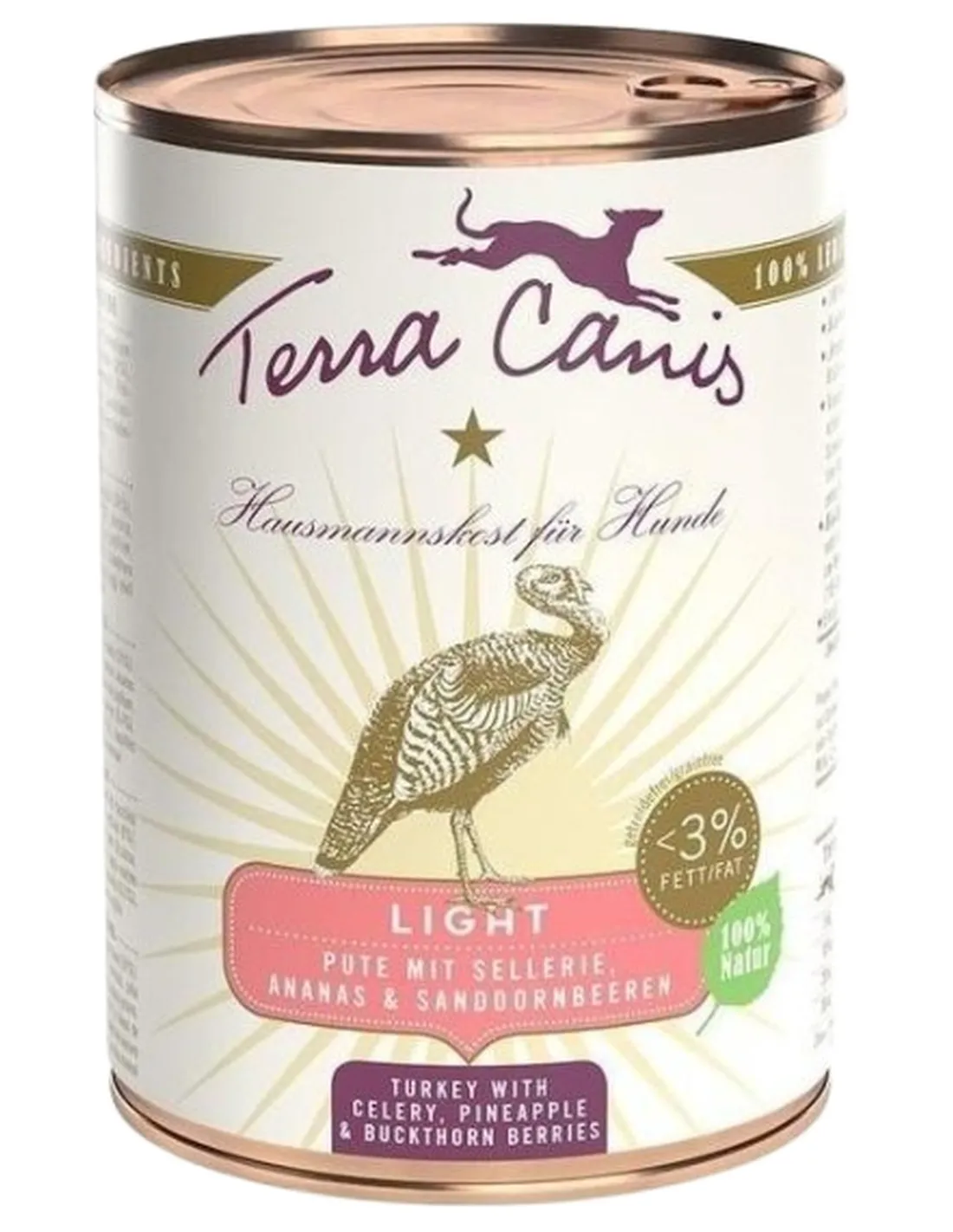 Terra canis light tacchino con sedano, ananas e bacche di olivello spinoso 400 gr  
