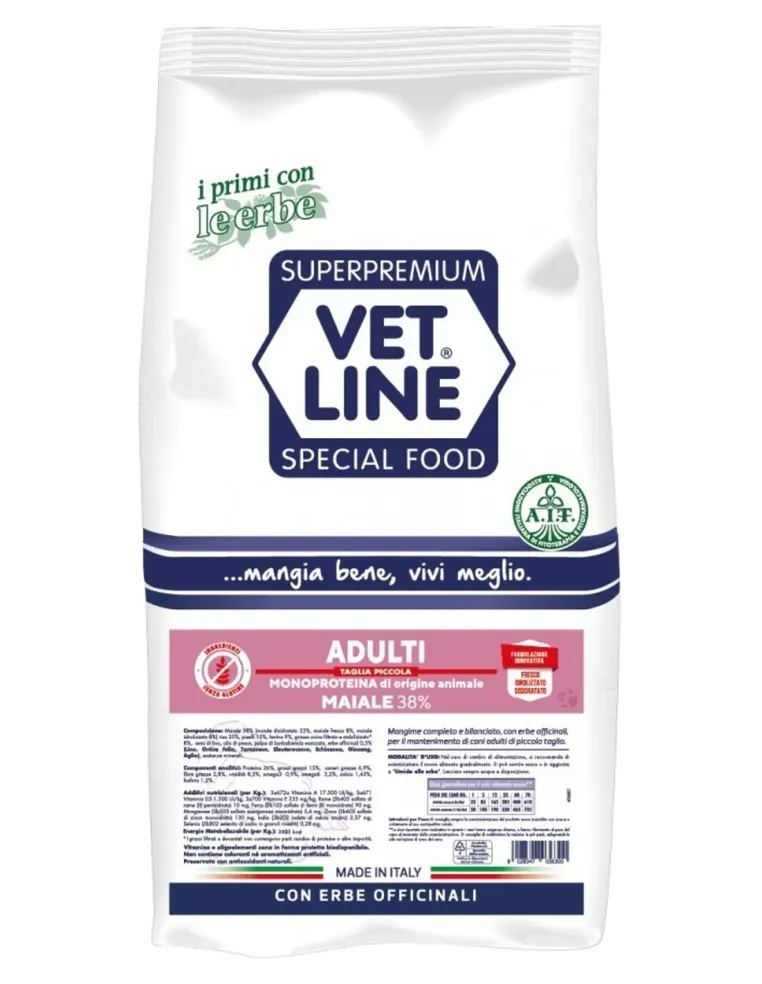Vet Line cane adulto taglia piccola maiale 3 kg  
