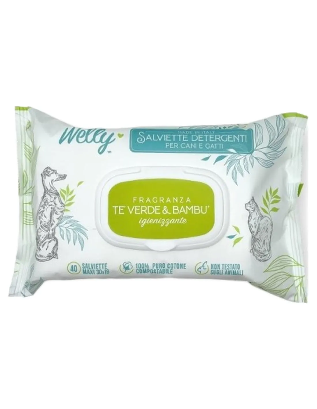 Welly salviette detergenti tè verde e bambù igienizzante 40 pz   Welly salviette detergenti tè verde e bambù igienizzante 40 pz