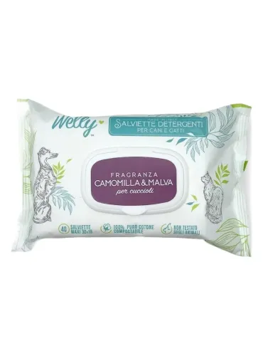Welly salviette detergenti camomilla e malva per cuccioli 40 pz