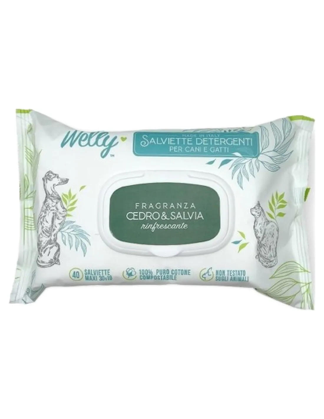 Welly salviette detergenti cedro e salvia rinfrescante 40 pz  