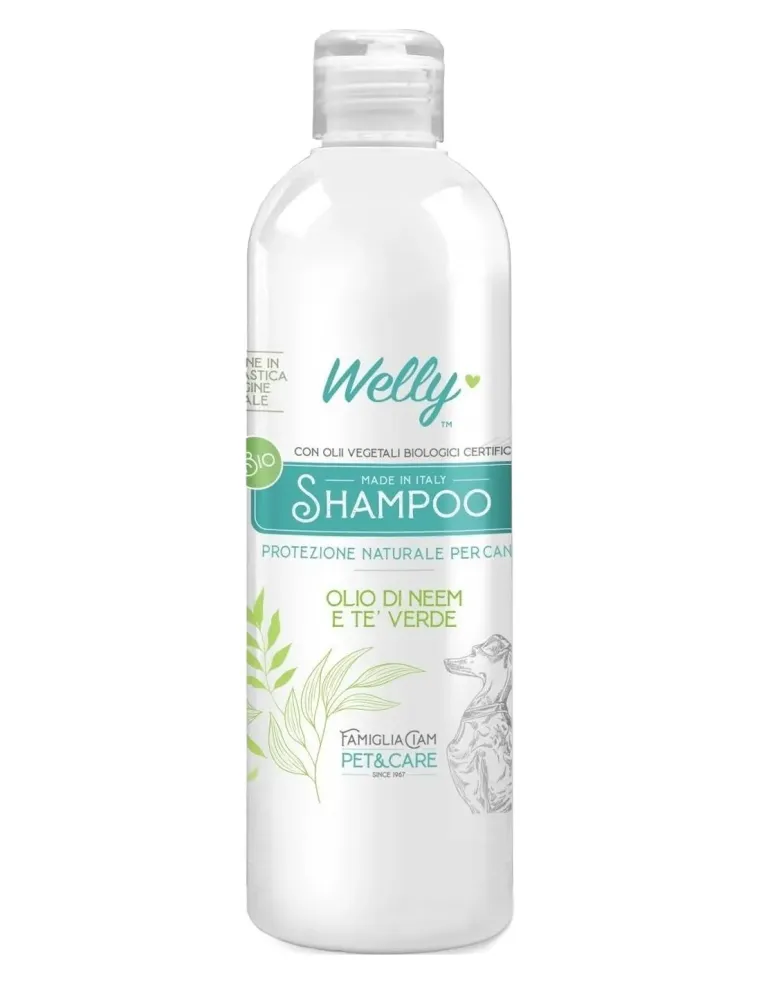 Welly Bio Shampoo Cani Protezione Naturale Olio Di Neem E Te’ Verde 250 ml  