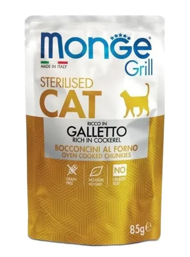 Monge gatto grill sterilised bocconcini ricco in galletto busta 85 gr  