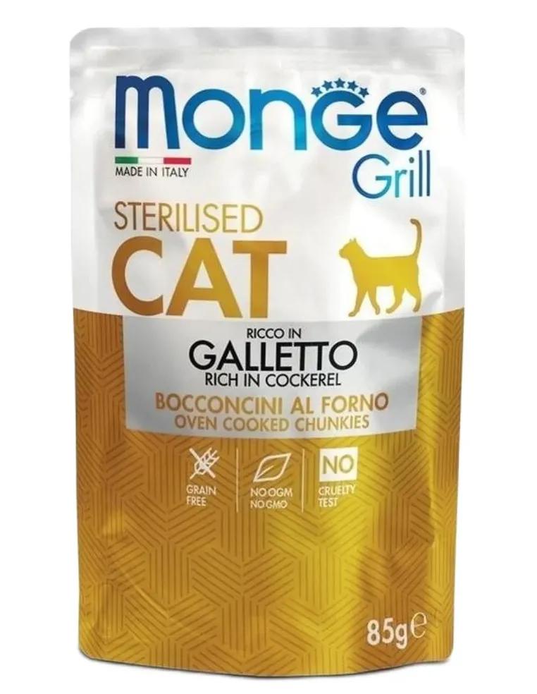 Monge gatto grill sterilised bocconcini ricco in galletto busta 85 gr  