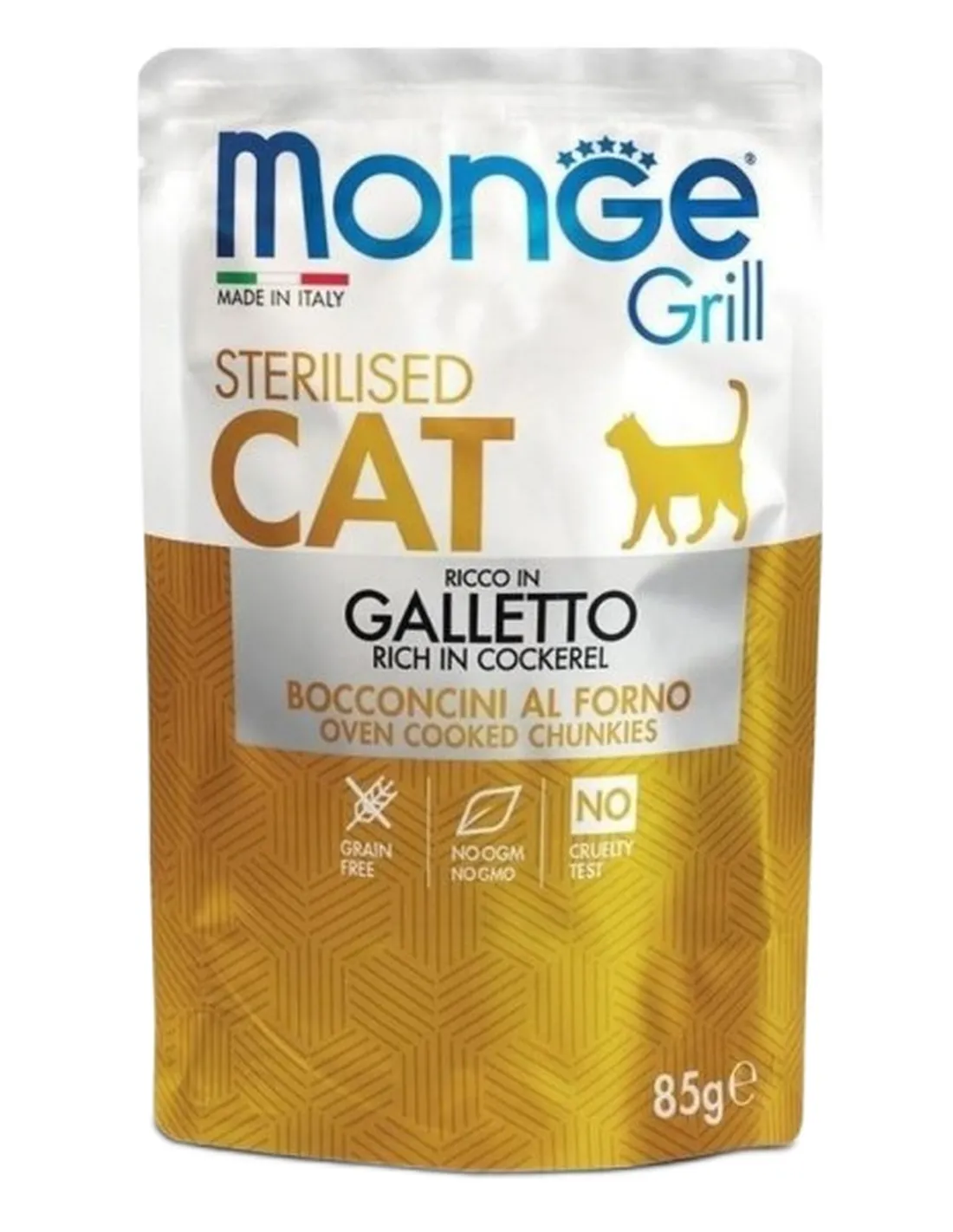 Monge gatto grill sterilised bocconcini ricco in galletto busta 85 gr   Monge gatto grill sterilised bocconcini ricco in galletto busta 85 gr