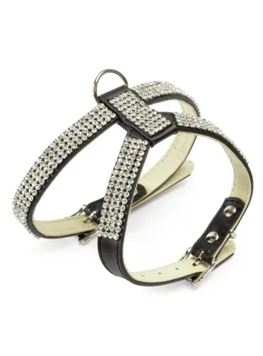 Guinzaglio e Pettorina in Pelle Strass Pink - Camon