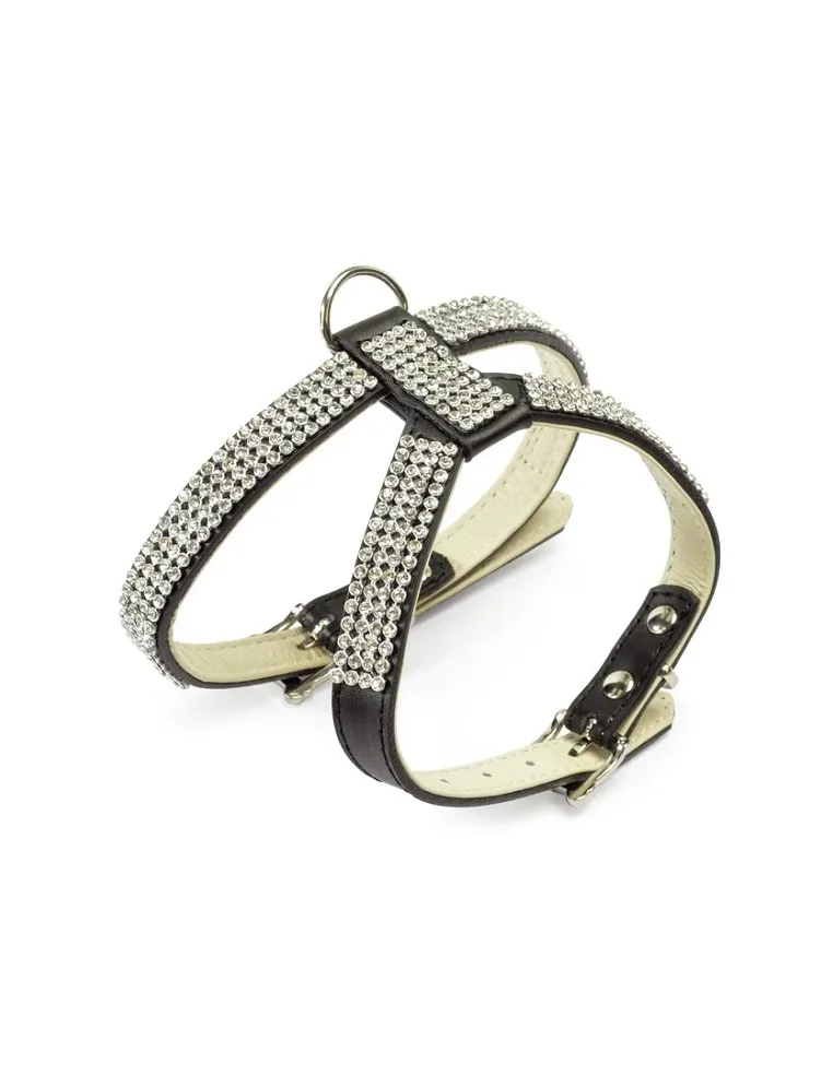 Guinzaglio e Pettorina in Pelle Strass Pink - Camon