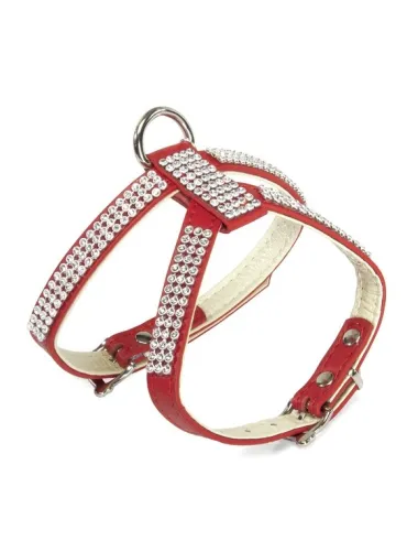 Guinzaglio e Pettorina in Pelle Strass Rosso - Camon