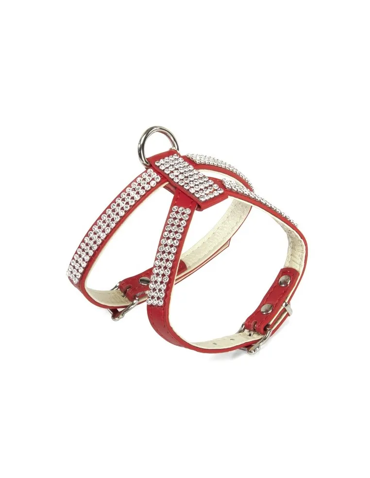 Guinzaglio e Pettorina in Pelle Strass Rosso - Camon