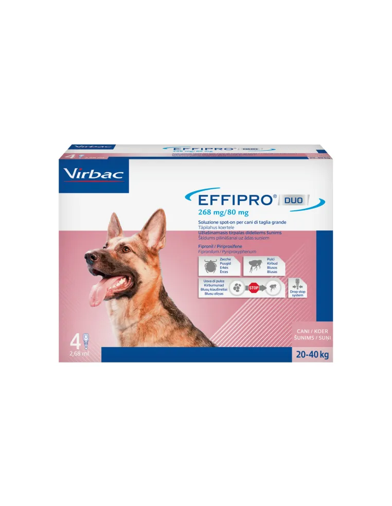 Effipro Duo per cani 20 - 40 kg 4 pipette 268 mg/80 mg