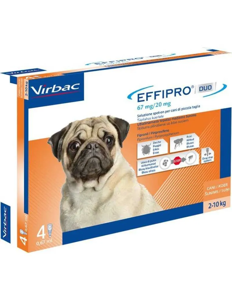Effipro Duo per cani 2 - 10 Kg 4 pipette 67mg/20mg