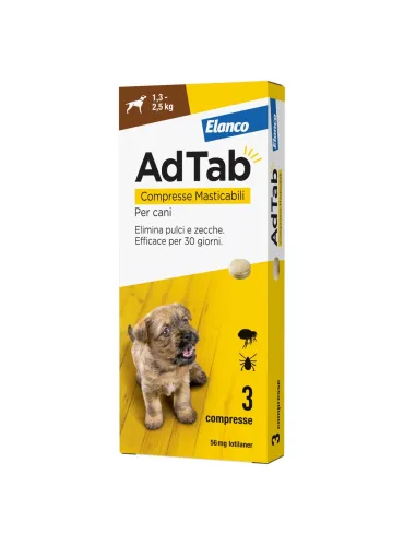 Adtab Elanco 56 mg 3 Compresse Masticabili per Cani 1,3-5,5 kg