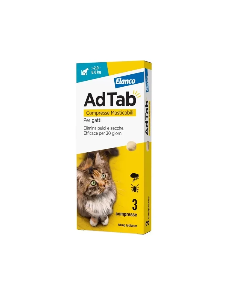 Adtab Elanco 48 mg 3 Compresse Masticabili per Gatti 2-8 kg
