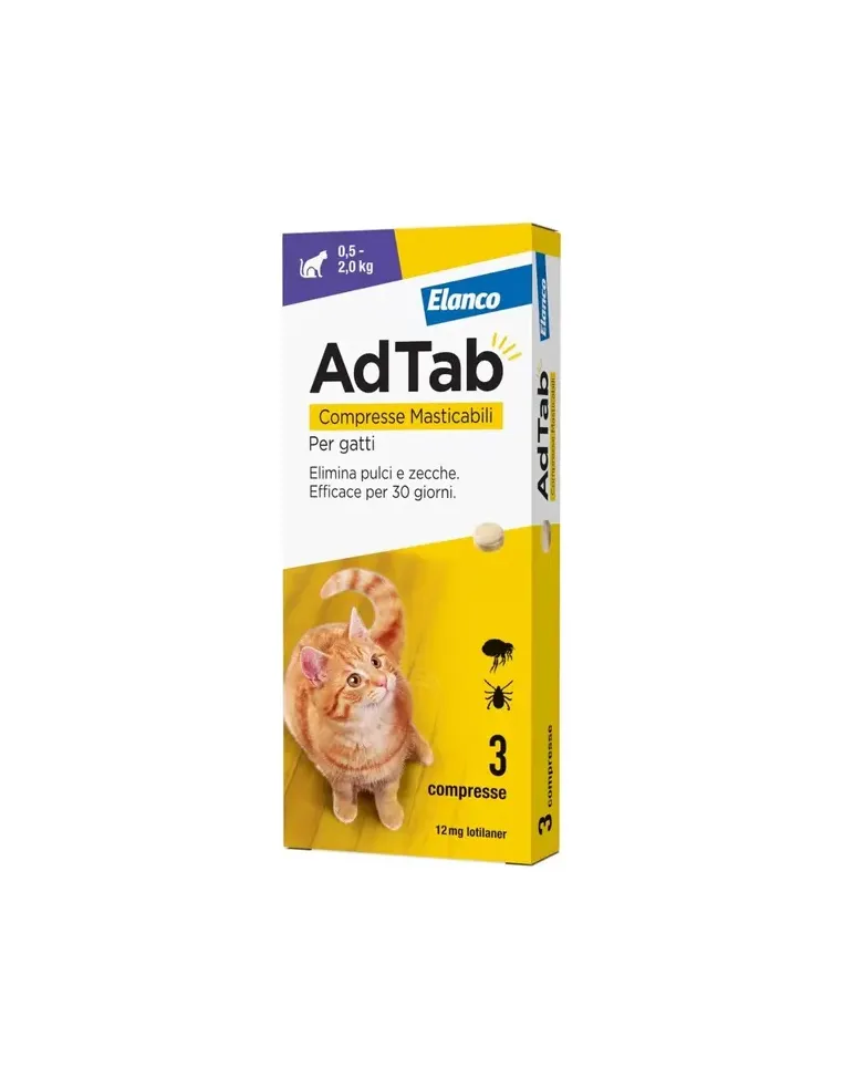 Adtab Elanco 12 mg 3 Compresse Masticabili per Gatti 0,5-2 kg