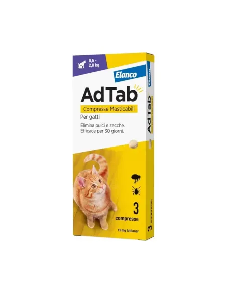 Adtab Elanco 12 mg 3 Compresse Masticabili per Gatti 0,5-2 kg