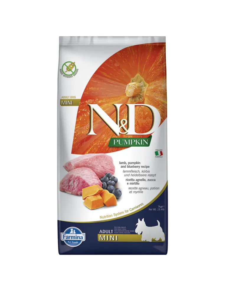 Farmina ned pumpkin grain free adult mini agnello zucca e mirtillo 7 kg