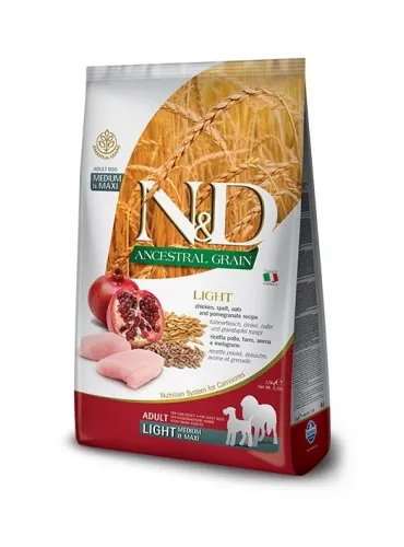 Farmina ned low grain cane light medio maxi farro avena pollo e melograno 12 kg
