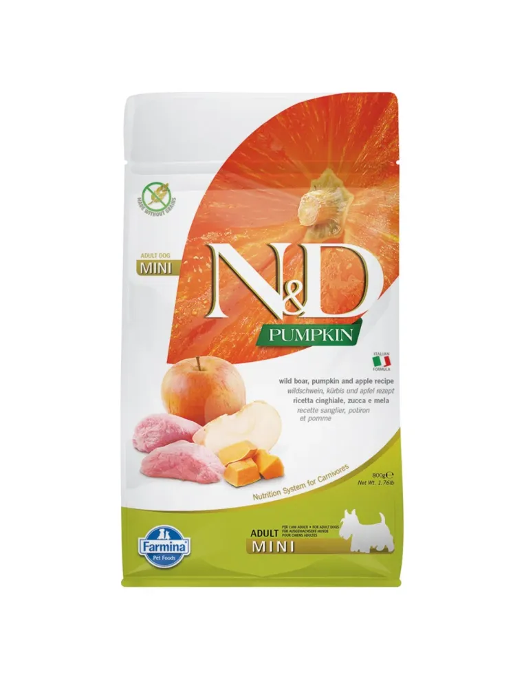 Farmina ned pumpkin grain free adult mini cinghiale zucca e mela 800 gr