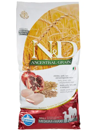 Farmina ned low grain medium e maxi farro avena pollo e melograno 12 kg