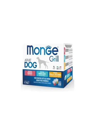 Monge Grill Mix Multipack 100g Adulto Manzo, Merluzzo, Pollo