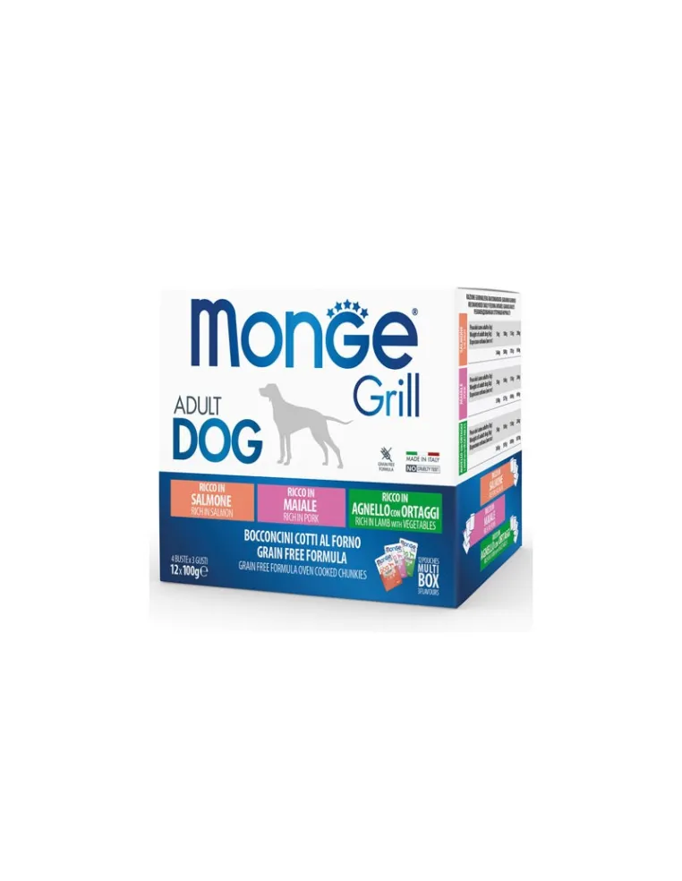 Monge Grill Mix Multipack Adulto 100g Salmone, Maiale, Agnello