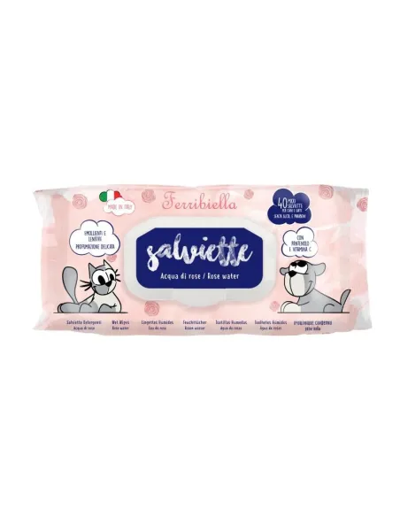 Salviette Acqua Rose per Cani e Gatti 40 Pezzi Salviette Acqua Rose per Cani e Gatti 40 Pezzi