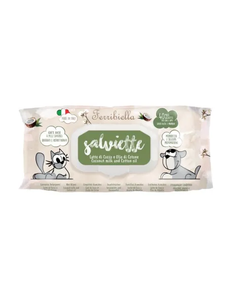 Salviette Cocco Cotone per Cani e Gatti 40 Pezzi