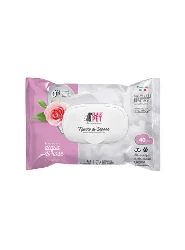 Salviette Nuvole Sapone Acqua di Rose 40pz Cura per Cani e Gatti