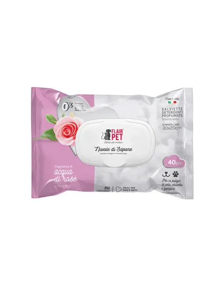 Salviette Nuvole Sapone Acqua di Rose 40pz Cura per Cani e Gatti