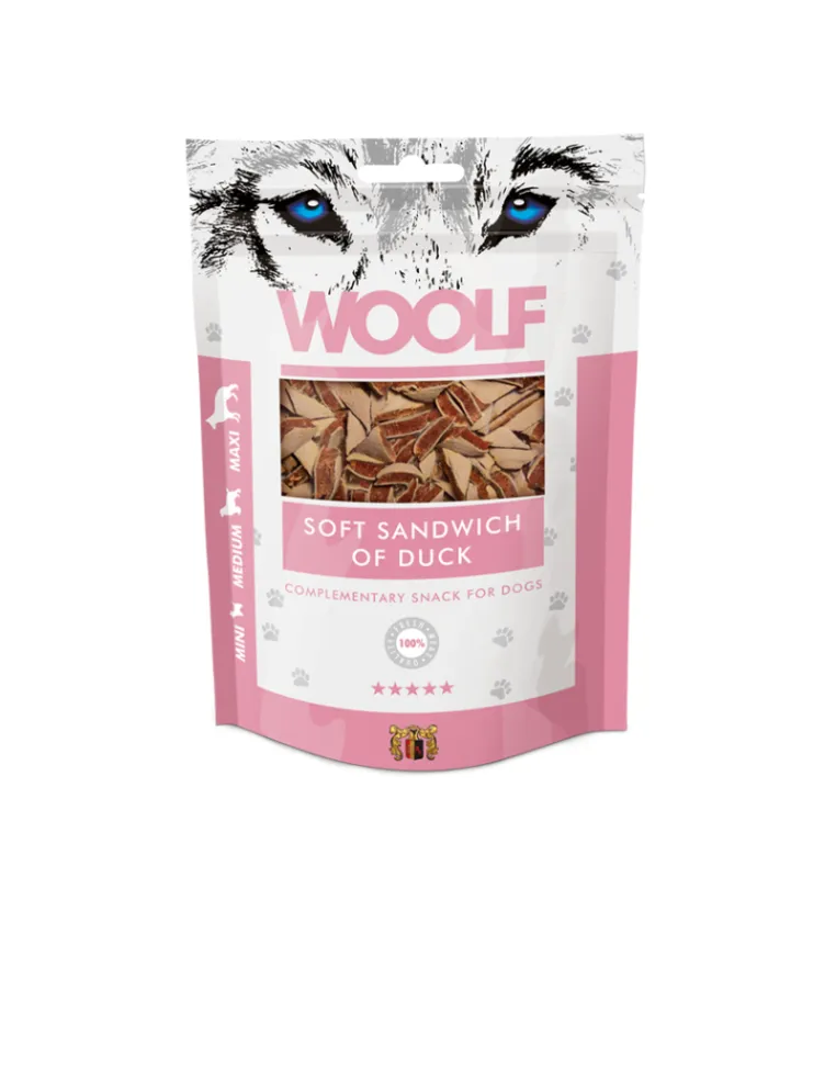 Sandwich Anatra e Merluzzo Woolf Snack per Cani 100g