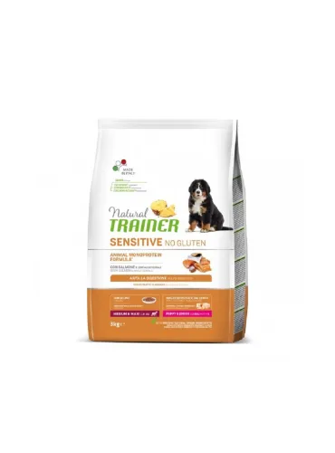 Natural Trainer sensitive cane no gluten medium e maxi puppy e junior salmone 3 kg