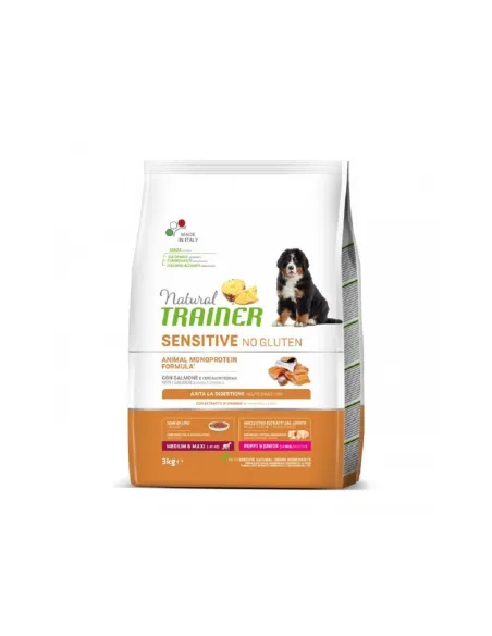 Natural Trainer sensitive cane no gluten medium e maxi puppy e junior salmone 3 kg
