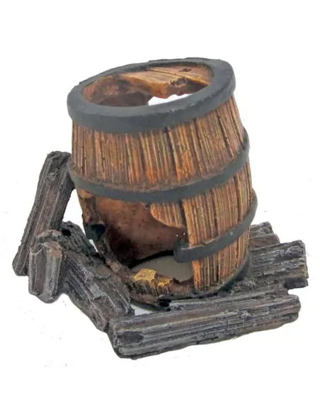 Decorazione Acquari Botte Legno Foro L 8.7x6x6.5cm A80